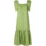 Vestidos verdes de lino de lino con escote cuadrado para mujer 