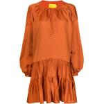 Vestidos naranja de viscosa de lino rebajados tallas grandes manga larga con cuello redondo fruncido talla XS para mujer 