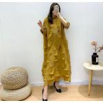 Vestidos largos amarillos de poliester maxi lavable a mano vintage para mujer 