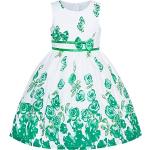 Vestidos estampados infantiles verdes de algodón lavable a máquina informales floreados con motivo de flores 6 años para niña 