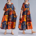 Vestidos informales naranja de algodón tallas grandes media manga vintage talla M para mujer 