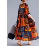 Vestidos informales naranja de algodón tallas grandes media manga vintage Talla Única para mujer 