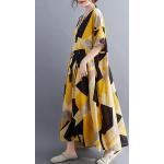 Vestidos informales amarillos de algodón de otoño tallas grandes media manga con cuello redondo vintage talla M para mujer 