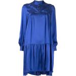 Vestidos rectos azules de seda rebajados manga larga con cuello redondo Paule Ka con volantes talla L para mujer 