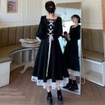 Vestidos negros de encaje de manga larga tallas grandes manga larga vintage de encaje talla 3XL para mujer 