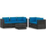 Sofás modulares azules de pino con cojín rústico acolchados vidaXL en pack de 6 piezas 