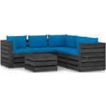 Sofás modulares azules de pino con cojín rústico acolchados vidaXL en pack de 6 piezas 