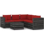 Sofás modulares rojos de pino con cojín rústico acolchados vidaXL en pack de 6 piezas 