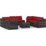 Sofás modulares rojos de pino con cojín rústico acolchados vidaXL en pack de 9 piezas 