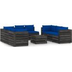 Sofás modulares azules de pino con cojín rústico acolchados vidaXL en pack de 9 piezas 