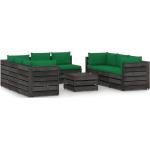 Sofás modulares verdes de pino con cojín rústico acolchados vidaXL en pack de 9 piezas 