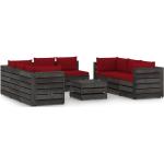 Sofás modulares rojos de pino con cojín rústico acolchados vidaXL en pack de 9 piezas 