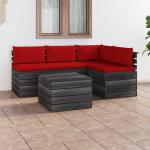 Muebles rojos de pino de jardín con cojín rústico acolchados vidaXL en pack de 5 piezas 