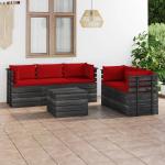 Muebles rojos de pino de jardín con cojín rústico acolchados vidaXL en pack de 6 piezas 