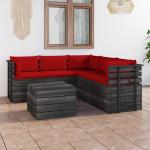 Muebles rojos de pino de jardín con cojín rústico acolchados vidaXL en pack de 6 piezas 