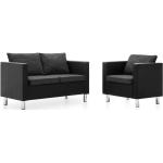 vidaXL Set de sofás de 2 piezas de cuero sintético negro y gris oscuro