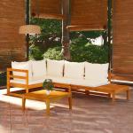 vidaXL Set muebles de jardín 4 pzas cojines crema madera de acacia