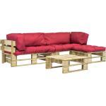 vidaXL Set sofás jardín de palés 4 piezas y cojines rojos madera