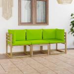 Sofás verdes de pino de tres plazas con cojín rústico acolchados vidaXL para 3 personas 