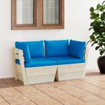 Sofás azules de abeto de dos plazas con cojín modernos acolchados vidaXL para 2 personas 