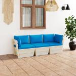 Sofás azules de abeto de tres plazas con cojín modernos acolchados vidaXL para 3 personas 