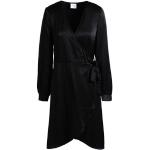 Vestidos negros de viscosa de manga larga manga larga con escote cruzado Vila fruncido talla M para mujer 