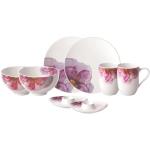Sets de platos blancos de porcelana rebajados modernos floreados Villeroy & Boch Rose Garden en pack de 8 piezas para 2 personas 