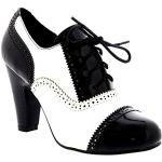 VIVA Mujer Mediados Talón Bloque Anochecer Trabajo Mary Jane Botín Zapatos - Negro/Blanco Patente - UK4/EU37 - KL0007B