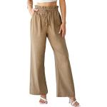 Pantalones beige de mezcla de algodón de cintura alta rebajados de verano formales talla L para mujer 