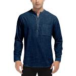 Camisas azul marino de algodón de manga larga de verano manga larga hippie talla L para hombre 