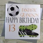 WHITE COTTON CARDS XN13GS-Tarjeta de felicitación de 13º cumpleaños Hecha a Mano con Texto en inglés Fantastic Grandson Happy Birthday 13", Blanco