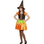 "HOLOGRAPHIC SEQUIN PUMPKIN WITCH" (dress, hat) - (140 cm / 8-10 Years)