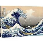 Cuadros grises de madera de paisajes Hokusai Wieco Art con motivo de playa 