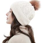 Gorros blancos de poliamida de nieve  de otoño de punto con crochet Talla Única para mujer 