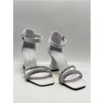 Sandalias grises de cuero de cuero con tacón de 5 a 7cm informales para mujer 