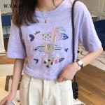 Camisetas lila de algodón de manga corta tallas grandes manga corta informales con lentejuelas talla XXL 