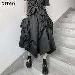 Faldas asimétricas negras de popelín tallas grandes floreadas asimétrico para mujer 