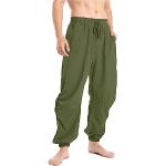 Pantalones verde militar de goma de lino de verano militares talla L para hombre 
