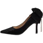 Zapatos negros de terciopelo de tacón de primavera de punto con borlas talla 35 para mujer 