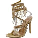 Sandalias doradas de Diamantes de tacón serpiente con borlas talla 36 para mujer 