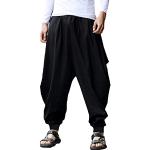 Pantalones negros de algodón de lino de verano bohemios talla L para hombre 