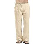 Pantalones beige de algodón de lino de verano talla XL para hombre 