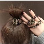 Yean Coletero de cristal para el cabello, anillos elásticos para el cabello, color negro con leopardo cuadrado para mujeres y niñas (paquete de 3)