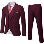 YND Conjunto de 3 piezas de traje ajustado para hombre, chaqueta sólida con un botón, chaleco y pantalones con corbata, granate, S
