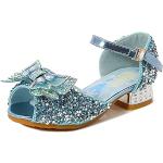 Zapatos azules de tacón Frozen Elsa de verano con lentejuelas talla 27 para mujer 