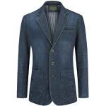YOUTHUP Blazer de mezclilla de ajuste regular para hombre, casual, negocios, 3 botones, chaqueta de traje con múltiples bolsillos, azul oscuro, XXL
