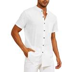 Camisas blancas de algodón de lino  de otoño tallas grandes manga corta con cuello alto informales talla XXL para hombre 