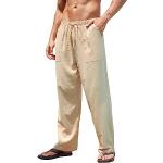 Pantalones beige de algodón de cintura alta de verano informales talla M para hombre 