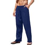 Pantalones azul marino de algodón de cintura alta de verano informales talla L para hombre 