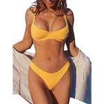 Bikinis completos amarillos de poliester acolchados fruncido con motivo de mariposa talla L para mujer 